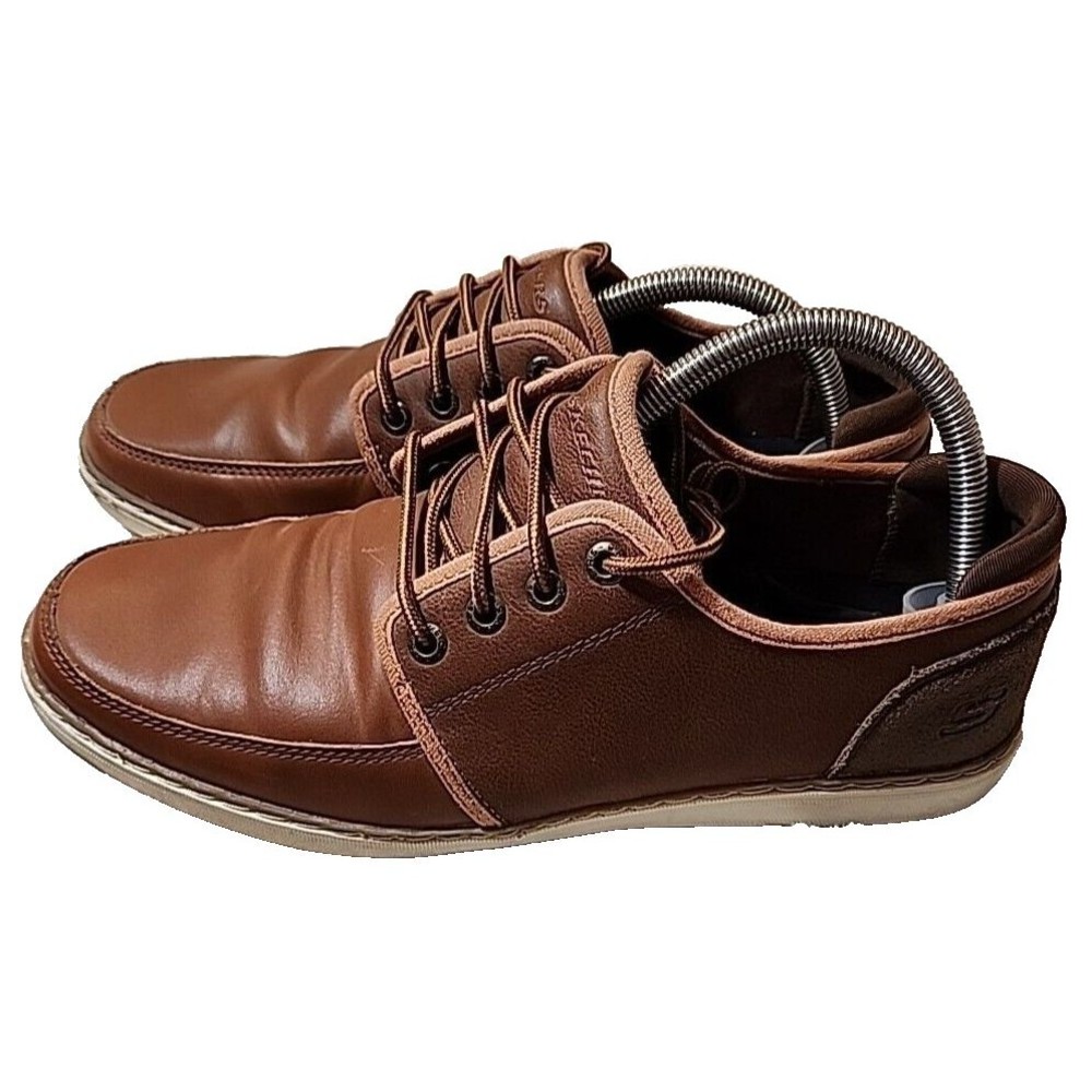 Skechers Men Brown Leather Casual Lace Up‎ Shoes Sz 9.5 SN 65270
